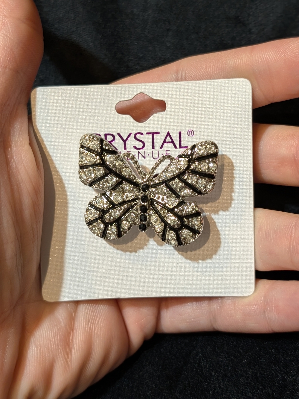 Crystal Accented Butterfly Brooch in Silver and Black